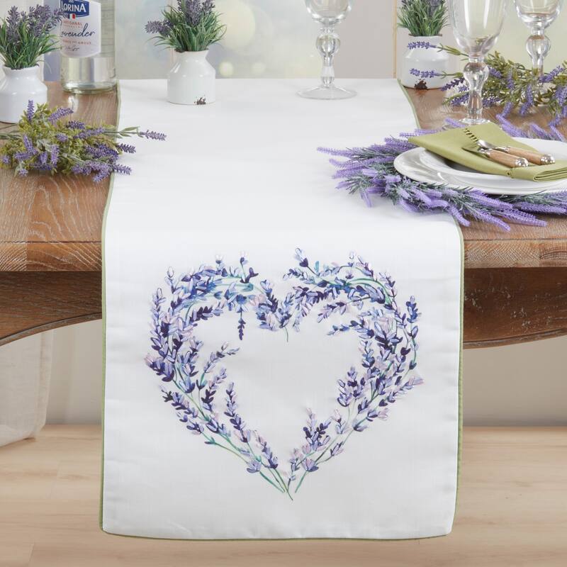Lavender Heart Print Table Runner - Decorative Non-Reversible Lined Table Runner for Spring, Valentine's Day & Everyday, 16"x72"