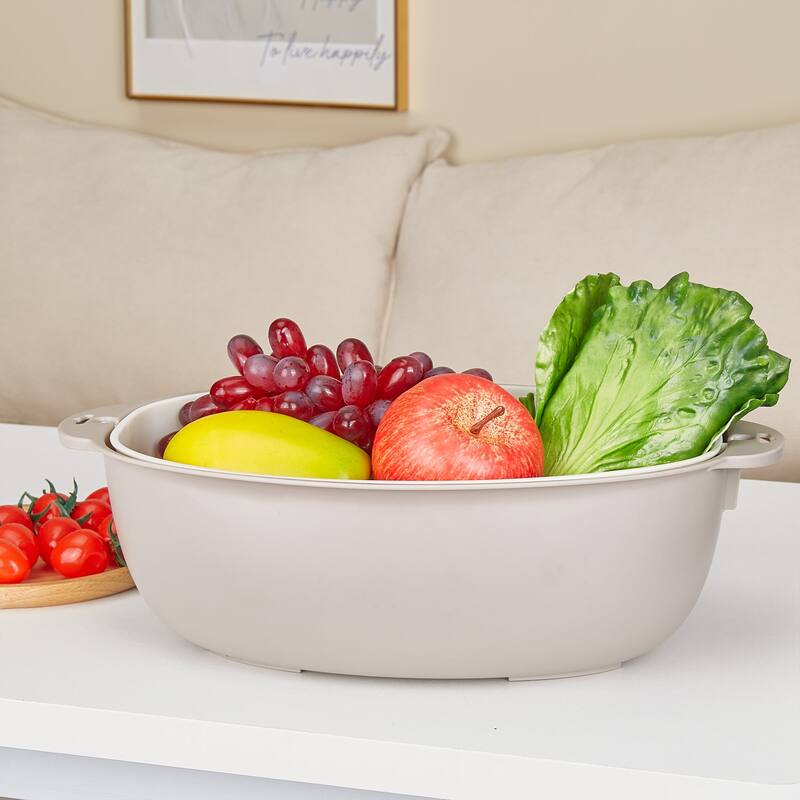Javlergo Double Layer Oval Colander with Rotatable Design BPA Free PP Material Dishwasher Safe for Indoor Outdoor Use Barbecue
