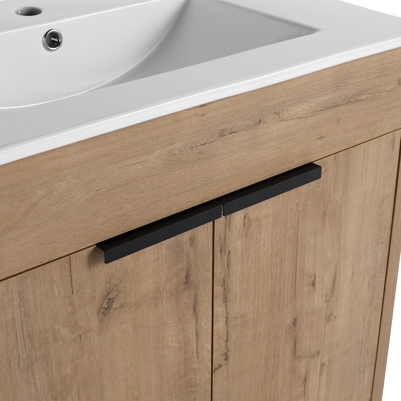 GDFStudio - Lennox Modern Freestanding Bathroom Vanity with White Ceramic Sink and Soft-Close Doors