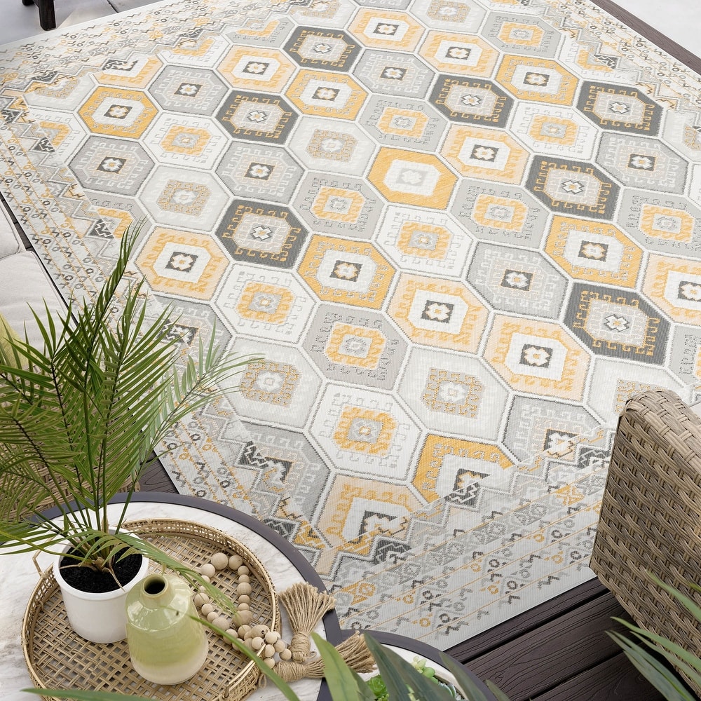 Alfresco Nautical & Coastal Geometric Reversible Indoor/Outdoor Area Rug