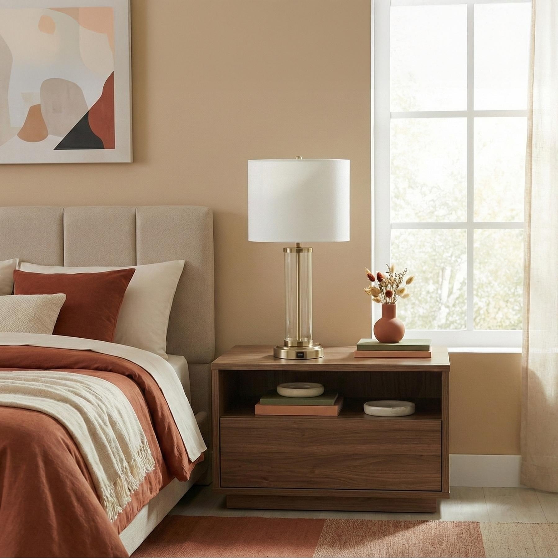 Toech Brushed Nickel and Clear Glass Contemporary Table Lamp