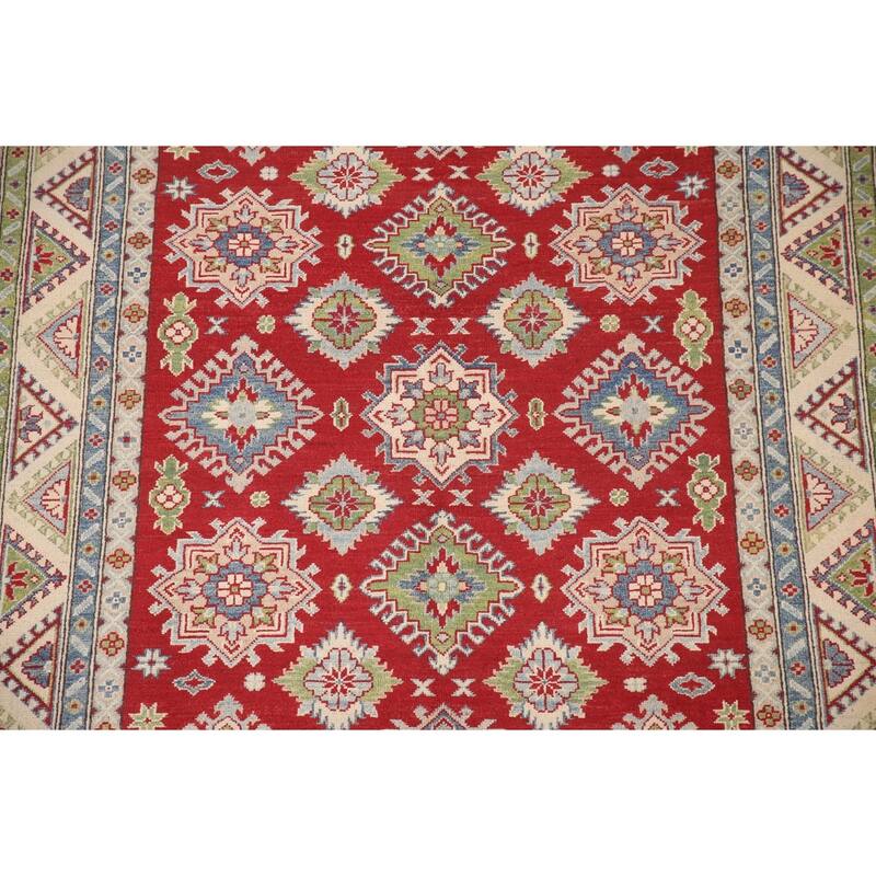 Geometric Red Kazak Oriental Area Rug Handmade Wool Carpet - 5'8" x 7'10"