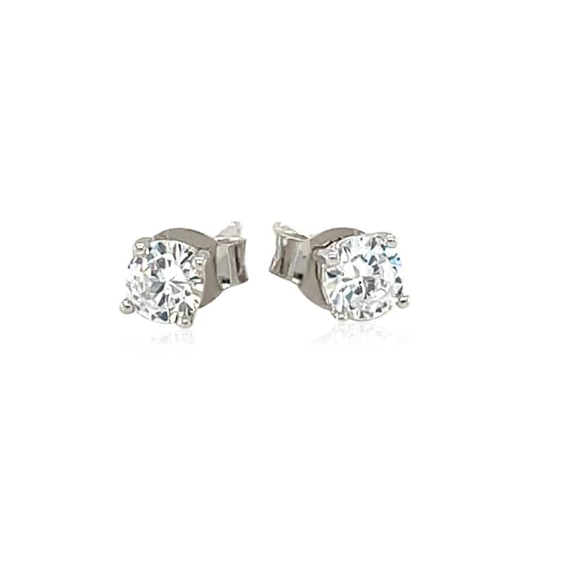MayaMila Sterling Silver 4mm Faceted White Cubic Zirconia Stud Earrings