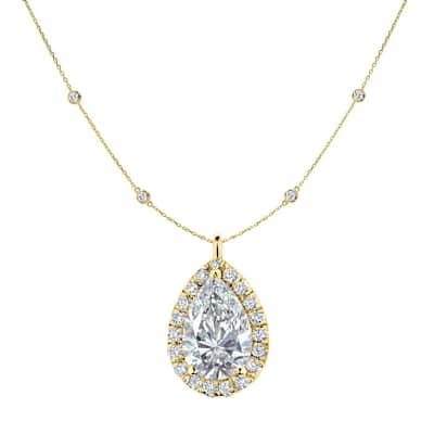 Auriya 2 3/5cttw Pear Shape Halo Diamond Chain Station Necklace 14k Gold (H-I, SI2-SI3)