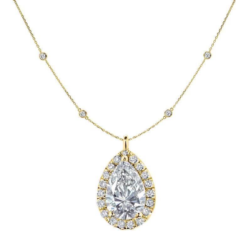 Auriya 2 3/5cttw Pear Shape Halo Diamond Chain Station Necklace 14k Gold (H-I, SI2-SI3)