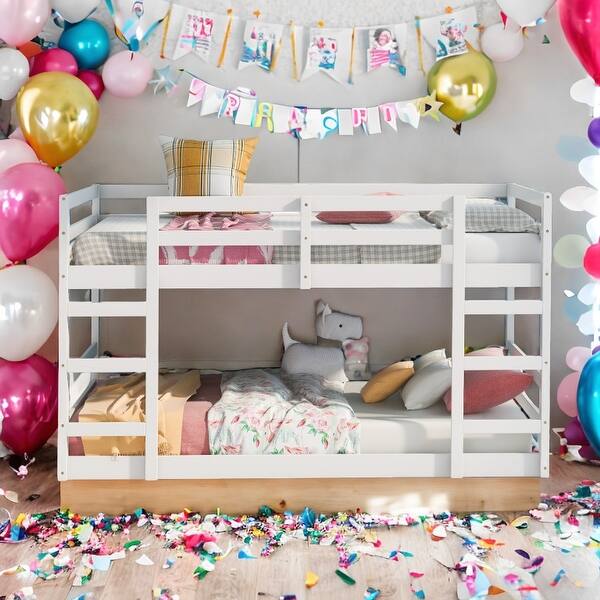 slide 2 of 11, Functional And Aesthetic Design Twin Over Twin Wooden Bunk Bed with Ladder, White