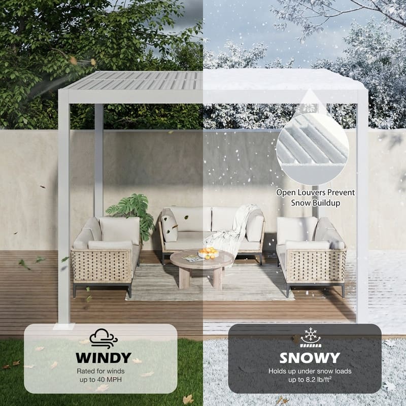 EROMMY Outdoor Louvered Pergola with Adjustable Aluminum Roof – Rainproof Gazebo for Patio & Garden