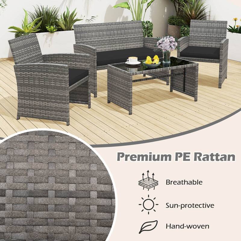 Gymax 4 Piece Patio Furniture Set Outdoor Wicker Conversation Set w/