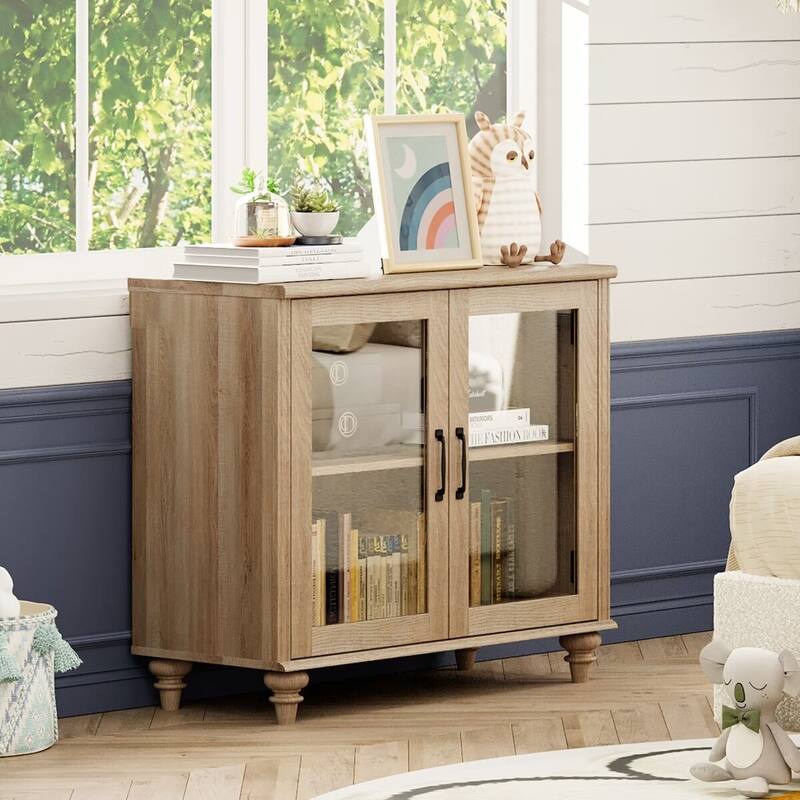 Kitchen Sideboard Buffet Cabinet, Glass Display Cabinet with Storage