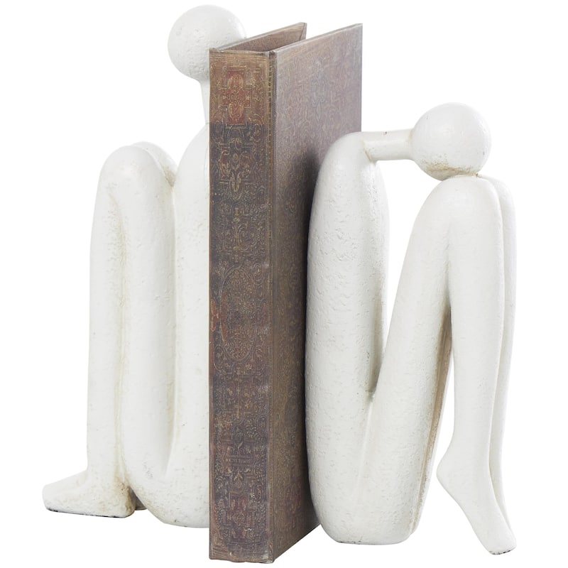 Polystone People Decorative Bookends - Set of 2 White or Bronze - Roche River Decor - White - 4"W, 9"H