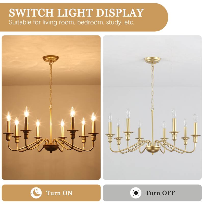 8-Light Rustic Candlestick Island Chandelier Linear Chandelier Lighting for Kitchen Island