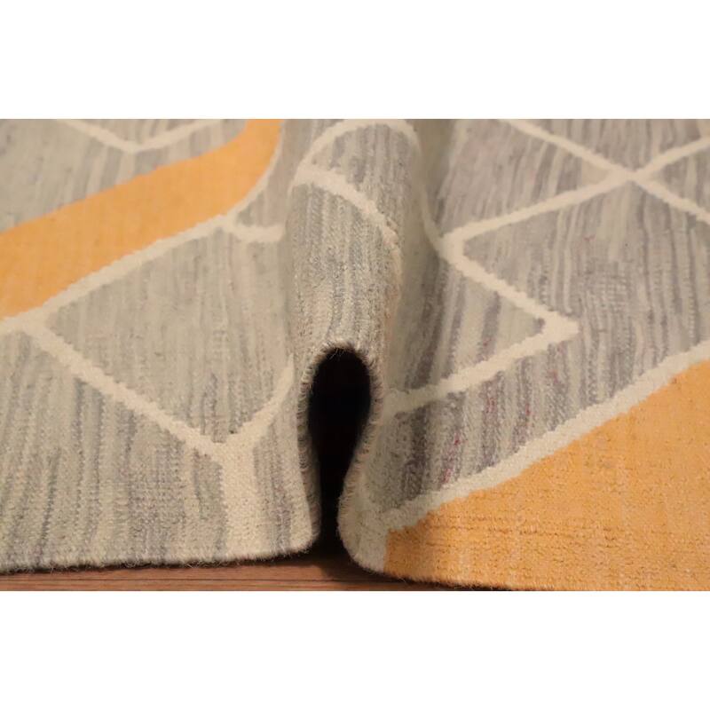 Hand Woven Oriental 100% Wool Carpet Southwestern Tribal Greys & Charcoal Kilim Area Rug - 7' 10'' X 5' 0''