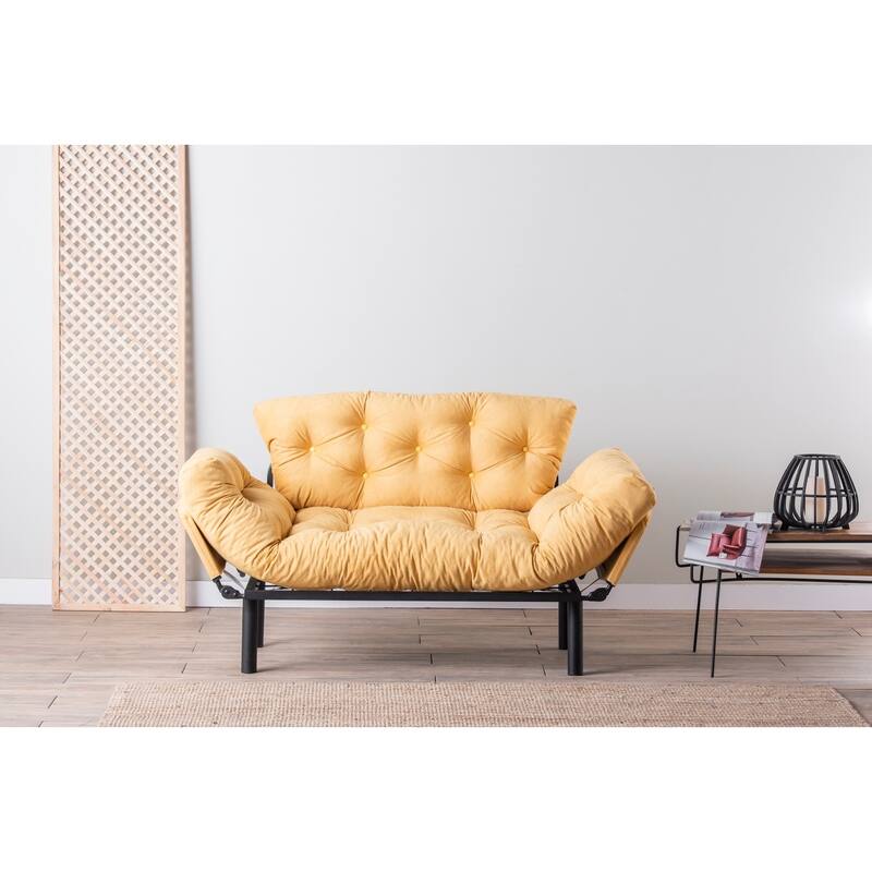 Gazapizm Metal Frame, Tufted Removable Cushions Loveseat - Mustard