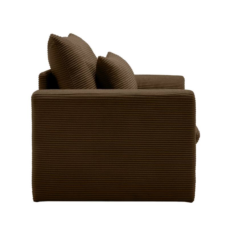 Corduroy Deep Seat Single Sofa Chair, Ergonomic Upholstered Lounge Accent Chair, Reading Armchair with Waist Pillow