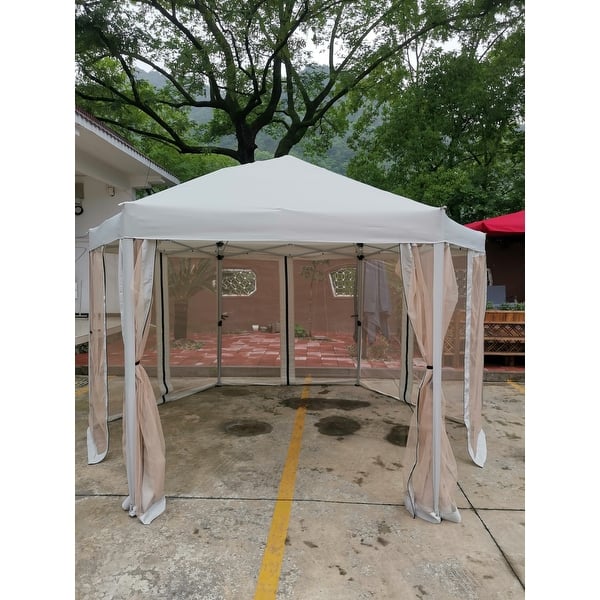 PopUp Gazebo Tent Outdoor Canopy Hexagonal Canopies 13 Ft. W x 13 Ft. D x 9.2ft Bed Bath