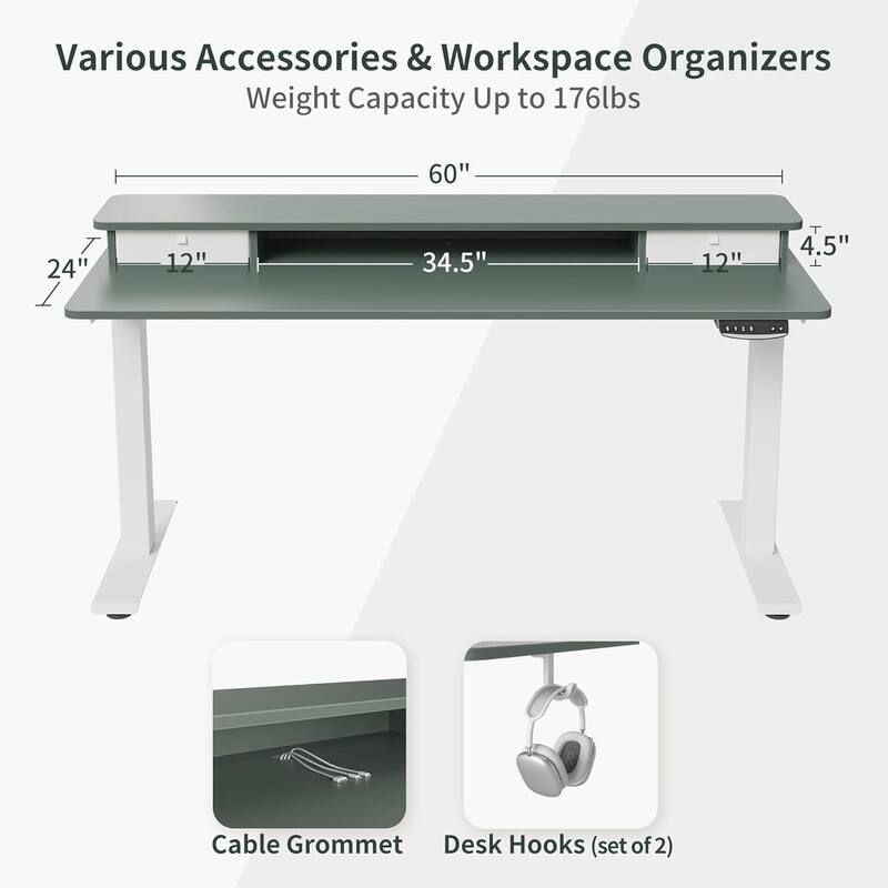 FEZIBO Height Adjustable Electric Standing Desk with Double Drawer, Stand Up Desk with Storage Shelf, Sit Stand Desk