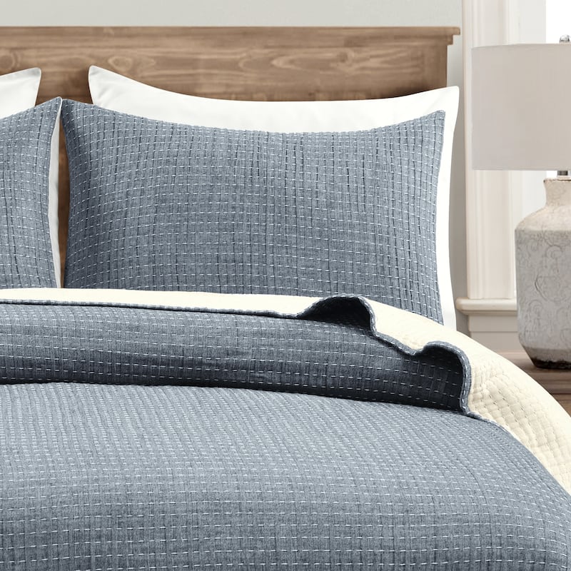 Lush Decor Solid Kantha Pick Stitch Woven Cotton 3-piece Quilt Set