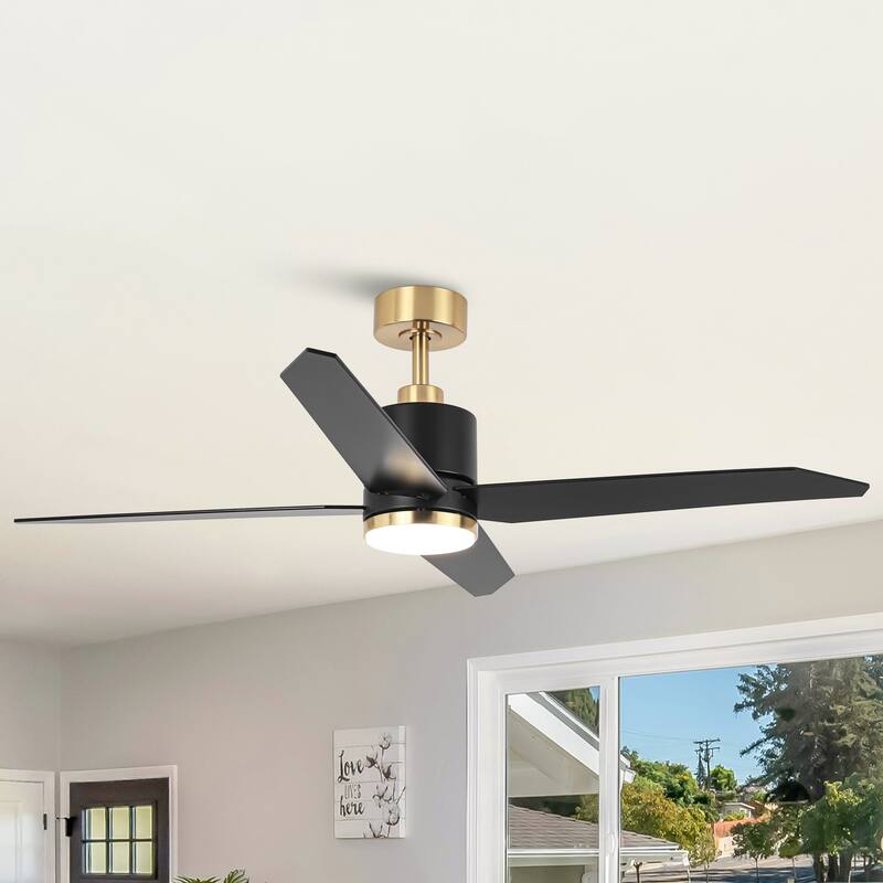 52" Black Wood 4-Blade Dimmable Modern Ceiling Fan with Light and Remote