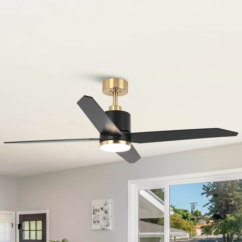 52" Modern Matte Black DC Motor Ceiling Fan with Light and Remote Control