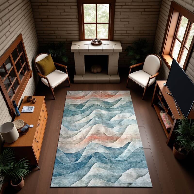 Premium Washable Super Soft Modern Waves Mayfield Rug - Teal - 9' x 12'