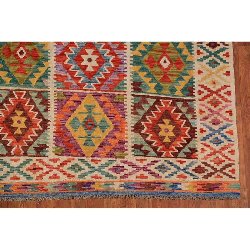 All-Over Geometric Kilim Area Rug Flatweave Wool Carpet - 8'0"x 11'7"