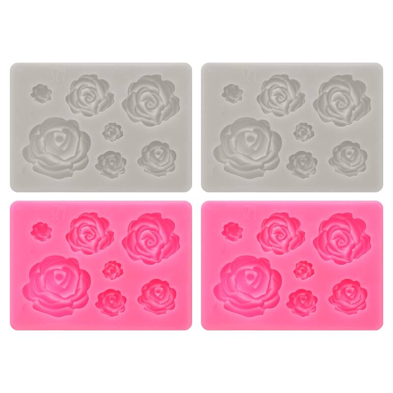 Polymer Clay Mold, Fondant Mold 7 Roses Flower Mold Silicone, Pink Grey