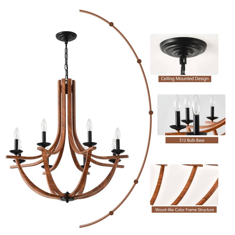 Rustic Candle Style Chandeliers Black and Faux Wood Chandelier