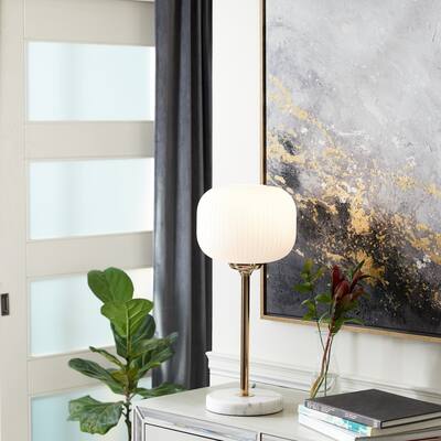 CosmoLiving by Cosmopolitan White Metal Room Table Lamp with Round Ribbed Shade - 10 x 10 x 23