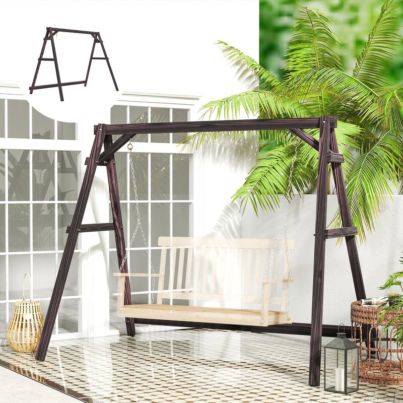 Outsunny 770lbs Porch Swing Frame, Heavy Duty A-Frame Wooden Swing Stand , Freestanding Hanging Chair Stand Only