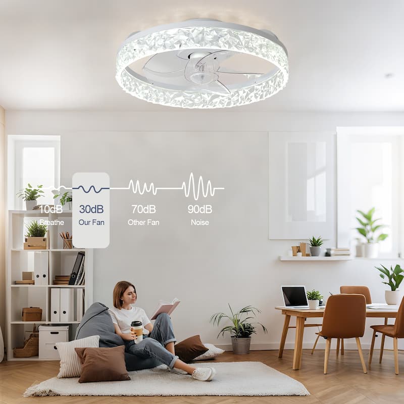 Low Profile Ceiling Fan with Light: 20-16 Inch, App Remote Control, Dimmable 3 CCT LED, 6 Wind Speeds, Ultra Quiet