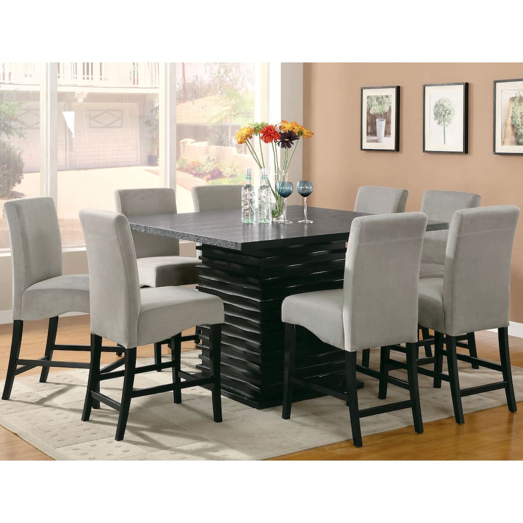Modern Black Dazzling Wave Design Grey Upholstered Counter Height Square Dining Set