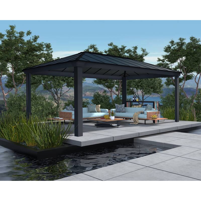 Dallas Gray/Gray Opaque Outdoor Gazebo with Insulating and Sleek Roof Design - 12ft. x 20ft.