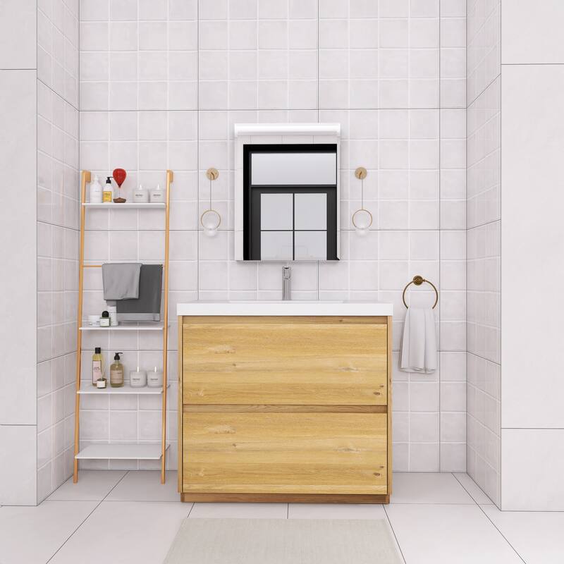 Floating Bathroom Vanity with Integrated Resin Top