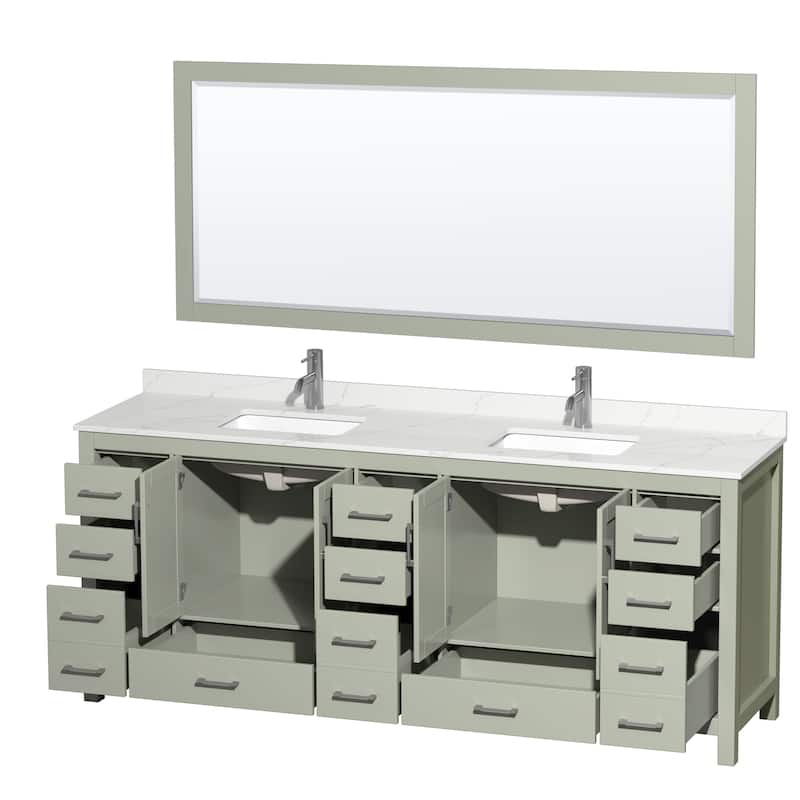 Sheffield 84-inch Double Vanity, Single Hole Quartz Top,70-inch Mirror