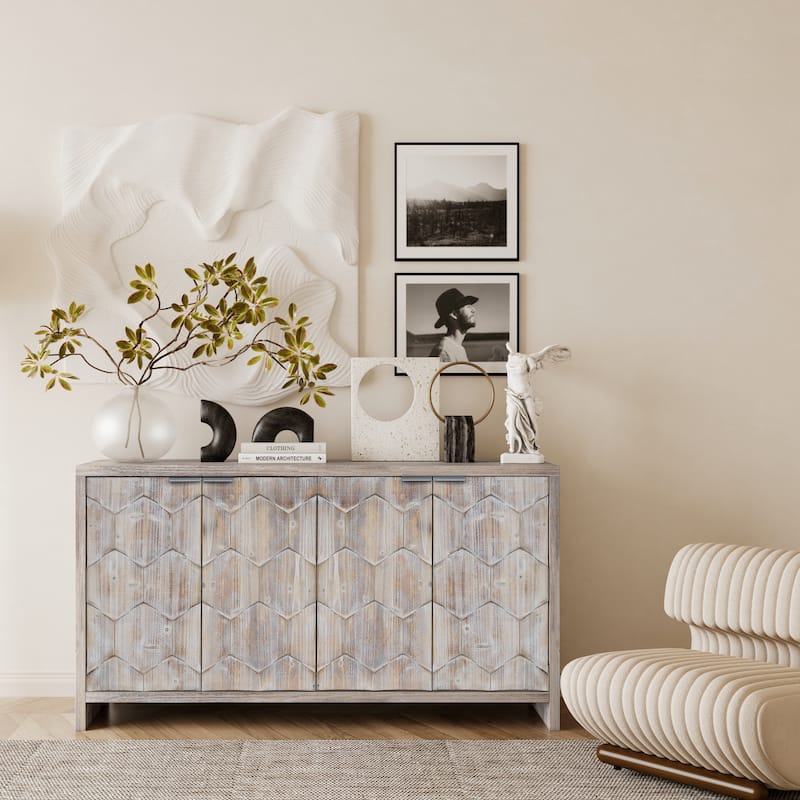 60" Farmhouse Antique Black 4 Wooden Door Sideboard Buffet Server Accent Storage Cabinet