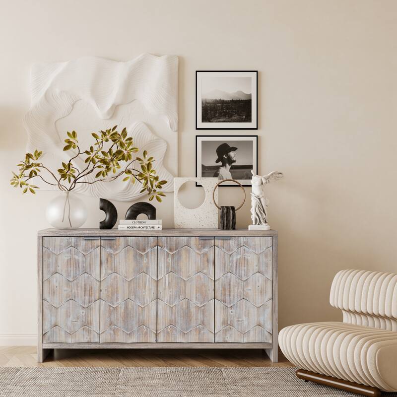 Accent Cabinet 4 Door Wooden Sideboard Buffet Server Storage Cabinet, for Living Room, Entryway, Hallway, Office, Kitchen