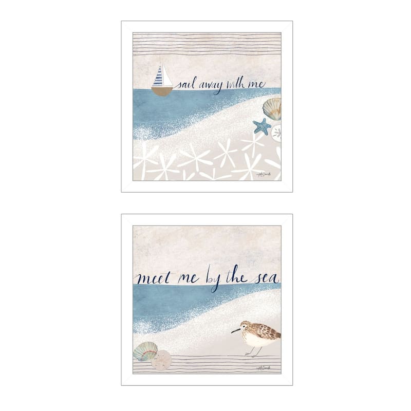 Trendy Decor 4U "Sail Away With ME" Printed Framed Wall Art by Katie Doucette - White - 14 x 14