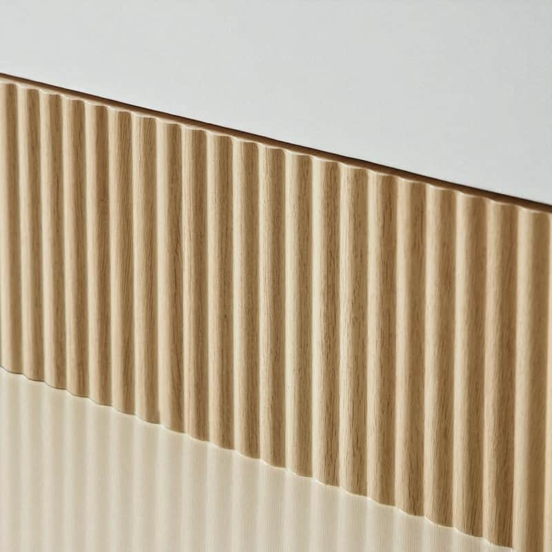 Queen Size Wooden Bed Frame with Corrugated Curved Headboard, Heavy-Duty Metal Support, No Box Spring Needed