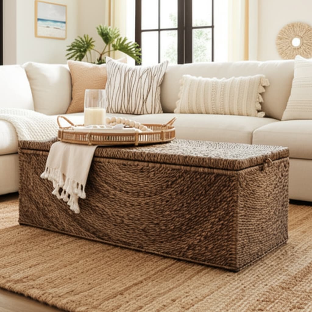 Woven Upholstered Storage Bench Wide Seat - Brown, 19 in. - 47.0"