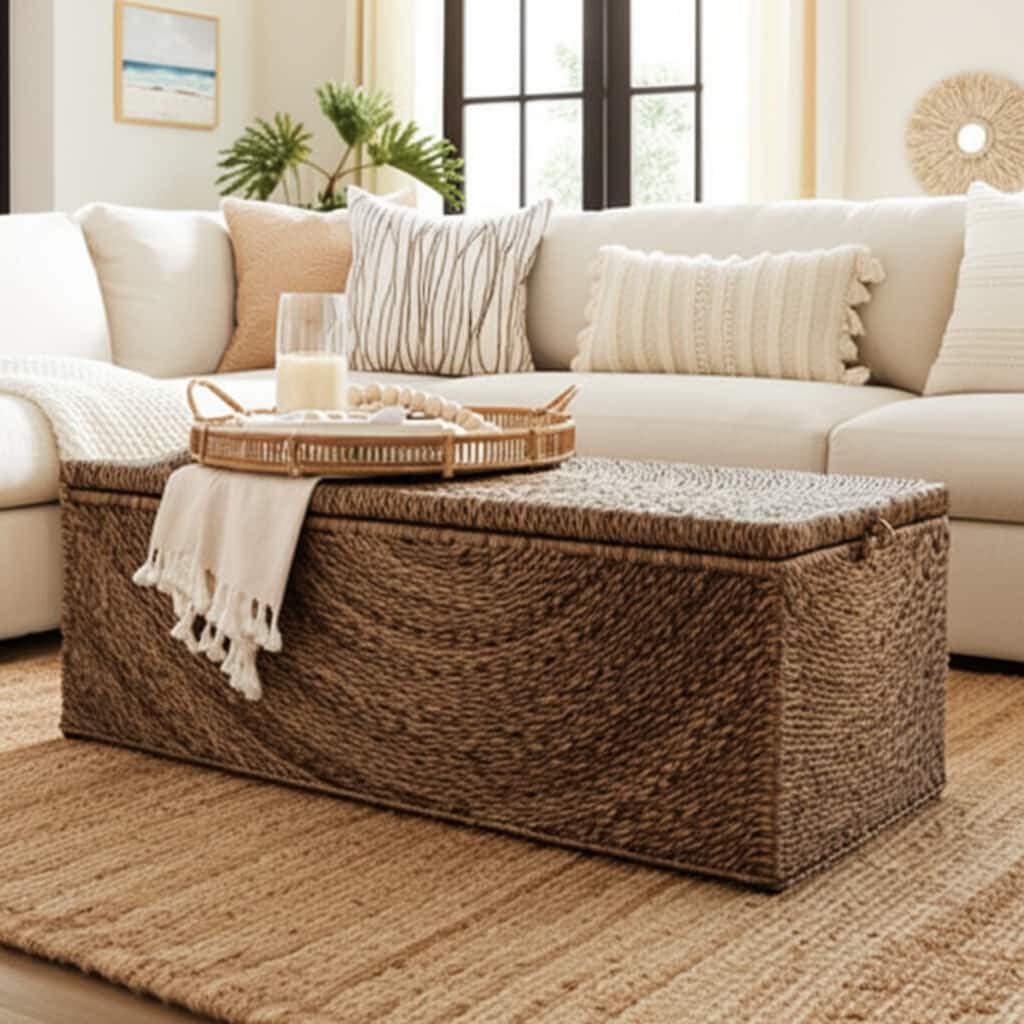 Woven Upholstered Storage Bench Wide Seat - Brown, 19 in. - 47.0"