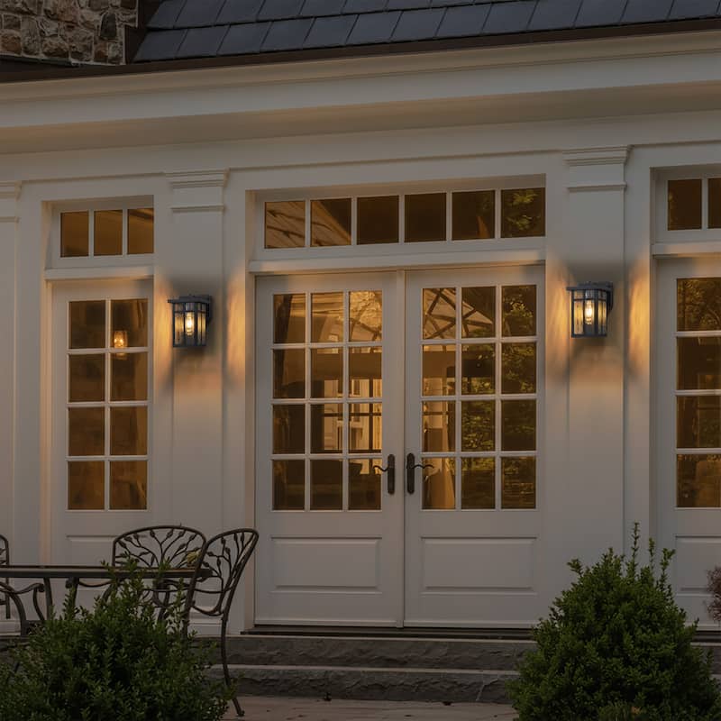 C Cattleya Matte Black Outdoor Wall Light with Water Glass and GFCI Outlet