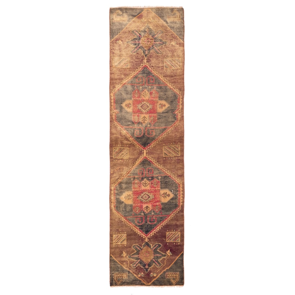 ECARPETGALLERY Hand-knotted Melis Vintage Brown Wool Rug - 3'0 x 11'7