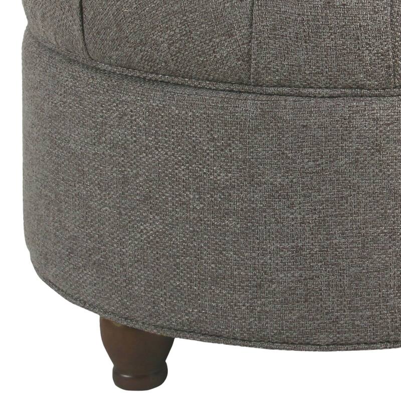 Dark Gray Fabric Wooden Ottoman with Tufted Lift-Off Lid Storage & Wood Base
