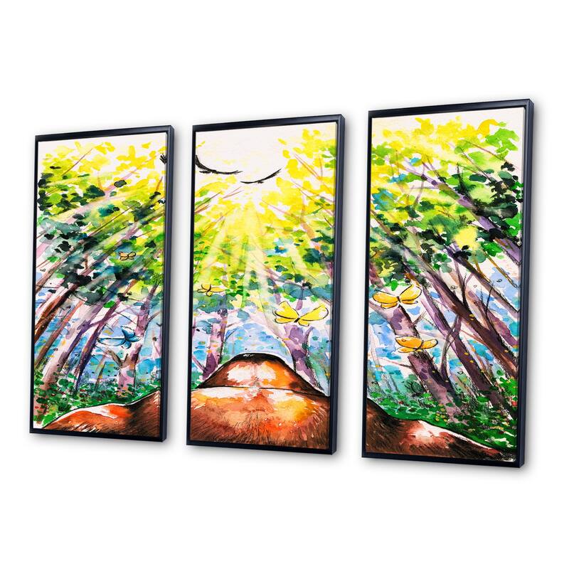 Designart "Brown Dog In Forest" Animal Framed Canvas Wall Art Print Set