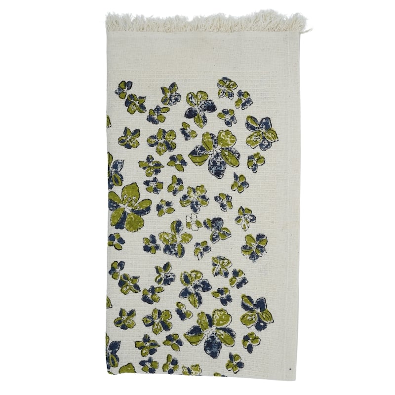Fabdivine Honeycomb or Waffle Weave Hand Block Floral Print Hand Towel, Kitchen Gift Use