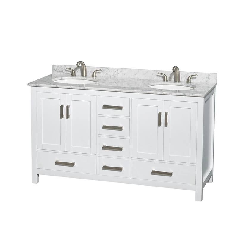 Wyndham Collection Sheffield 60" Freestanding Vanity Set with Hardwood - White / White Carrara Marble Top / Brushed Chrome - Painted