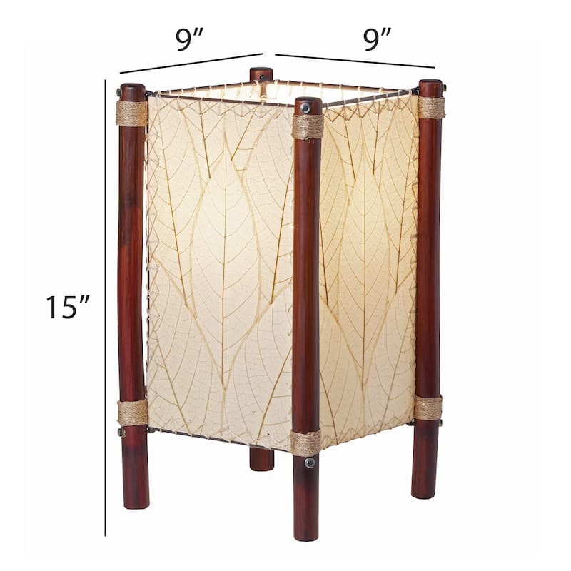Eangee Handmade Fortune Table Lamp, Cocoa Leaves Shade, 9 x 9 x 15 in.