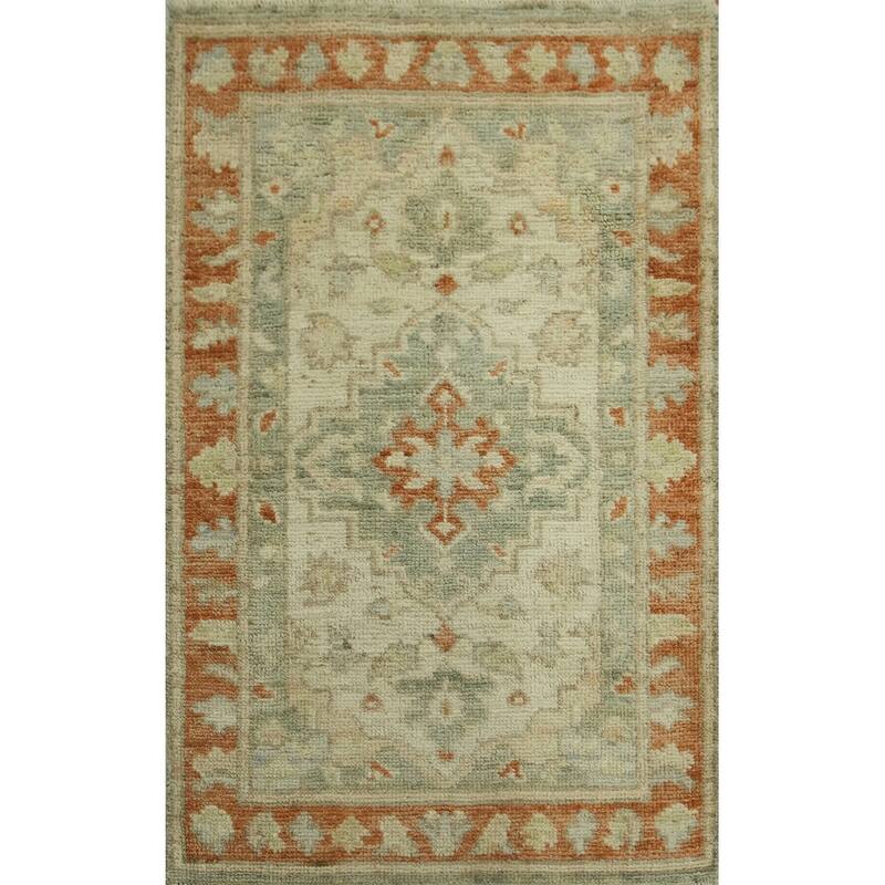 Vegetable Dye Oushak Turkish Accent Rug, Medallion Geometric Carpet - 3' 1'' X 2' 0''