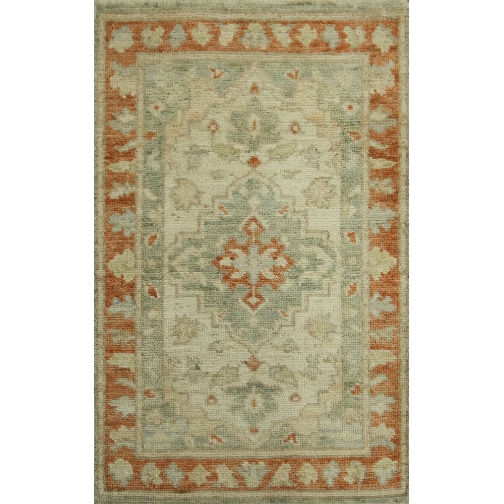 Vegetable Dye Oushak Turkish Accent Rug, Medallion Geometric Carpet - 3' 1'' X 2' 0''