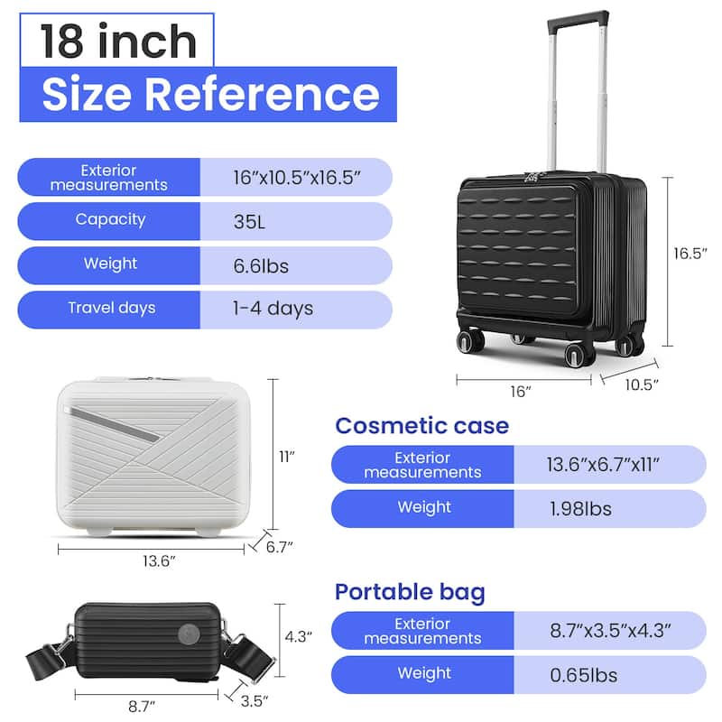 18" Carry On Luggage with Front Open Door &Laptop Interlayer